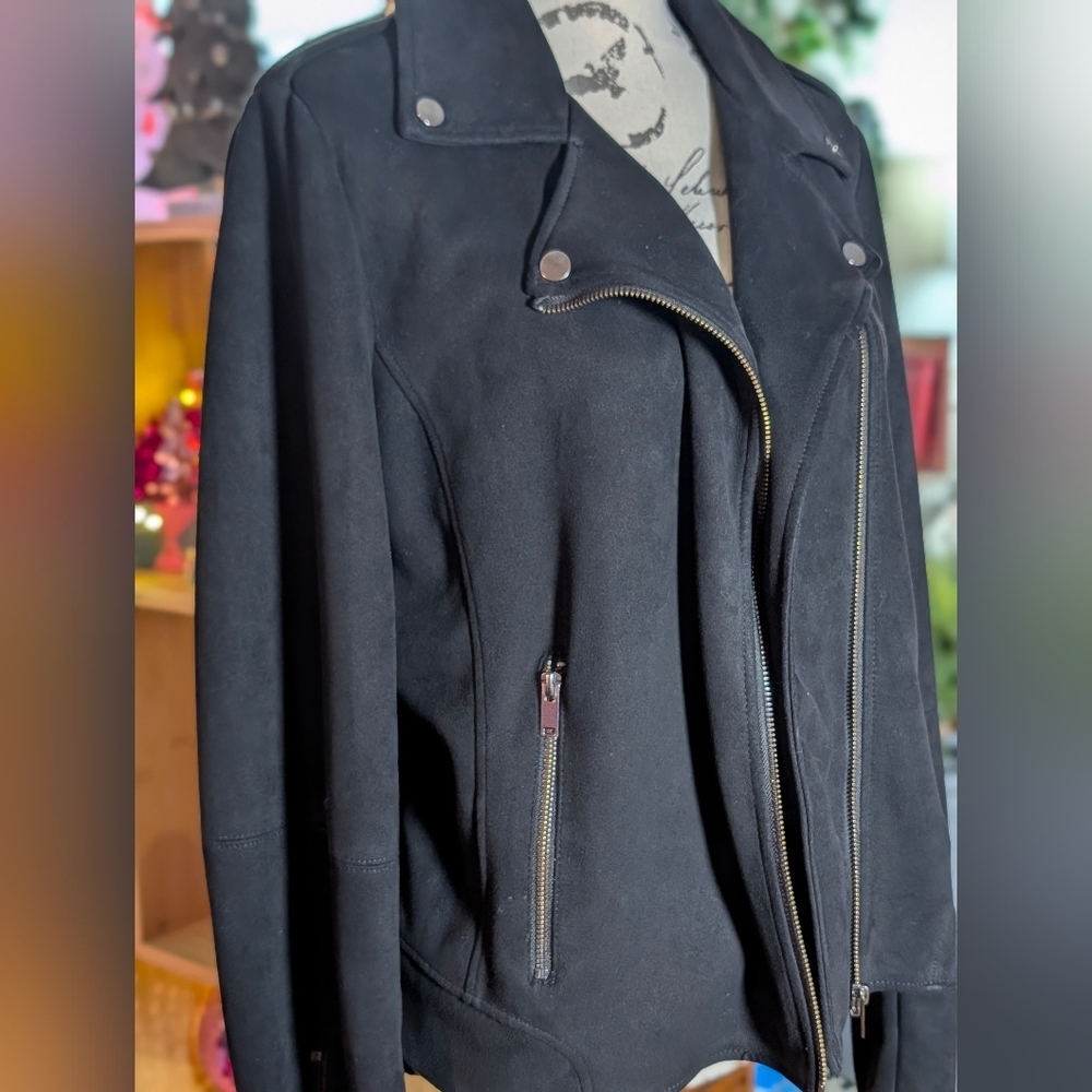 Black Asymmetrical Zip Biker Jacket (Sz 42) - Picture 3 of 8